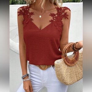 Elegant Burgundy Lace Trim Top